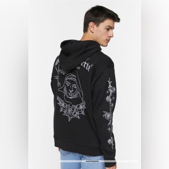 FOREVER 21 men’s Embroidered Buena Suerte Hoodie - Picture 3 of 5